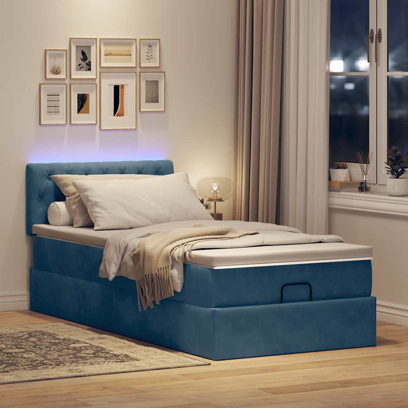vidaXL sötétkék bársony ottomán ágy matraccal & LED-ek 80 x 200 cm
