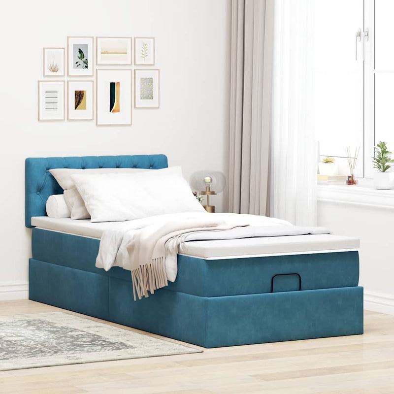 vidaXL sötétkék bársony ottomán ágy matraccal & LED-ek 80 x 200 cm