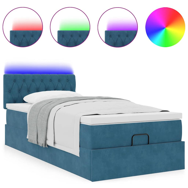 vidaXL sötétkék bársony ottomán ágy matraccal & LED-ek 80 x 200 cm