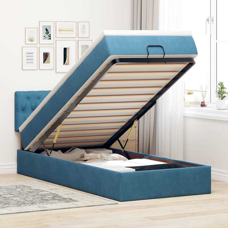 vidaXL sötétkék bársony ottomán ágy matraccal & LED-ek 80 x 200 cm
