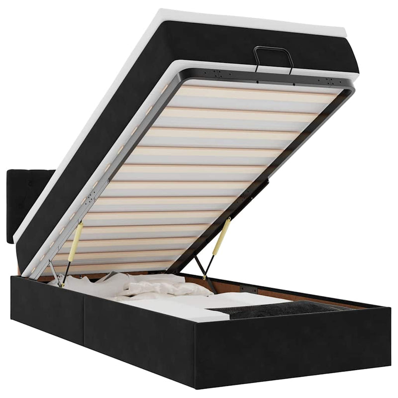 vidaXL Ottomán ágykeret matraccal fekete 90x190cm bársony