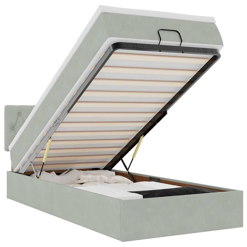 vidaXL Ottomán ágykeret matraccal Világosszürke 100x200cm bársony