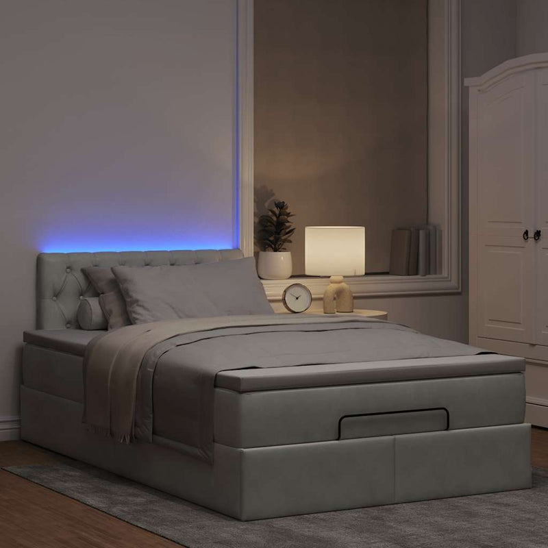 vidaXL világosszürke bársony ottomán ágy matraccal & LED-ek 120x190cm