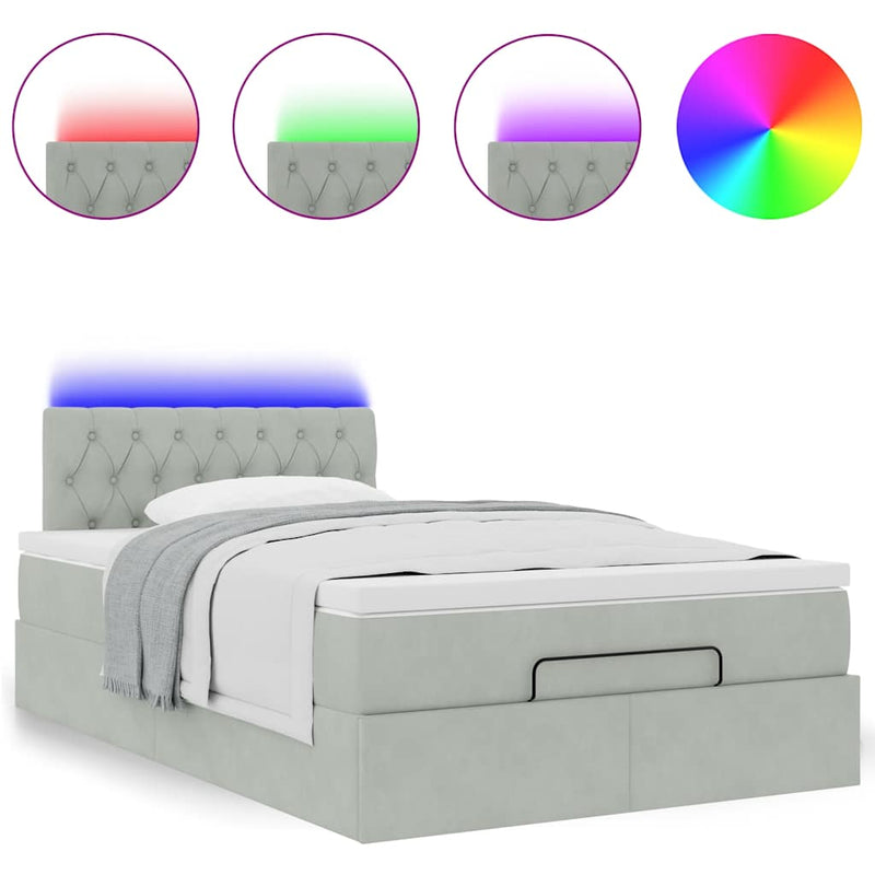 vidaXL világosszürke bársony ottomán ágy matraccal & LED-ek 120x190cm