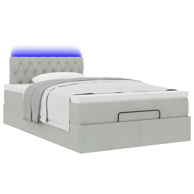 vidaXL világosszürke bársony ottomán ágy matraccal & LED-ek 120x190cm