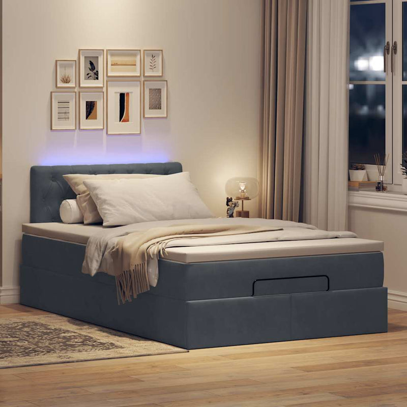 vidaXL sötétszürke bársony ottomán ágy matraccal & LED-ek 120x190cm