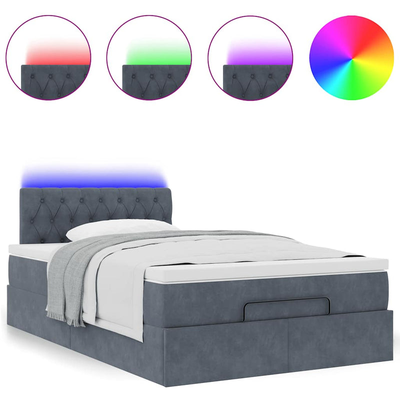 vidaXL sötétszürke bársony ottomán ágy matraccal & LED-ek 120x190cm