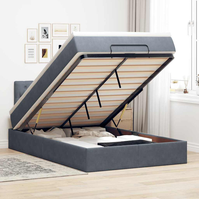 vidaXL sötétszürke bársony ottomán ágy matraccal & LED-ek 120x190cm