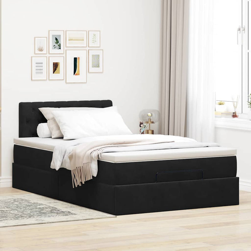 vidaXL fekete bársony ottomán ágy matraccal & LED-ek 120x190cm