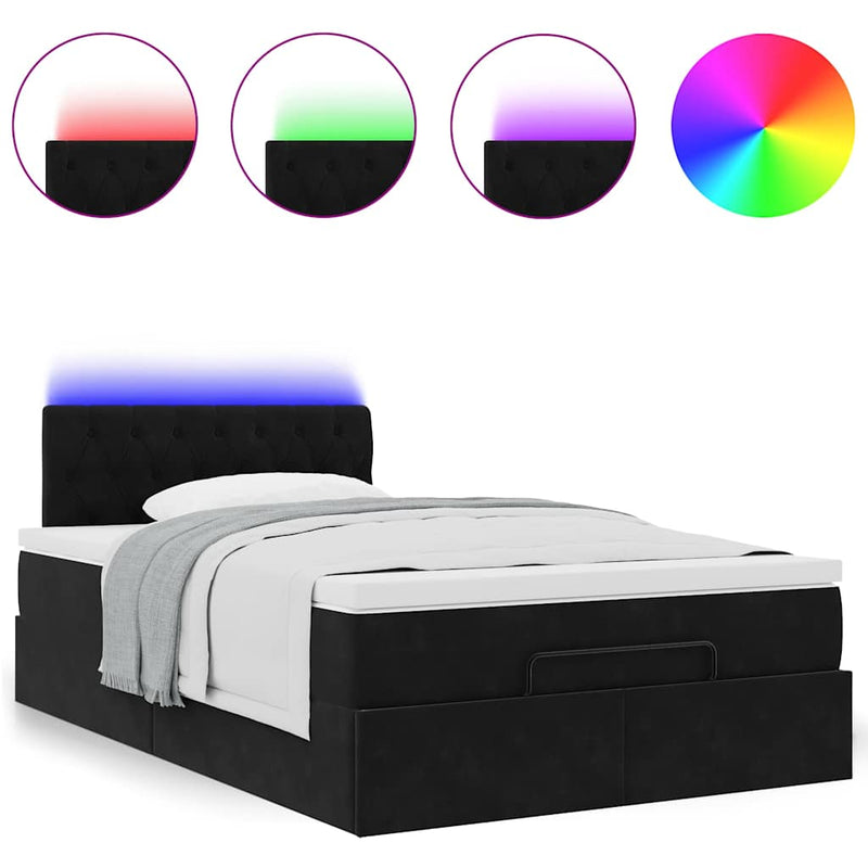 vidaXL fekete bársony ottomán ágy matraccal & LED-ek 120x190cm