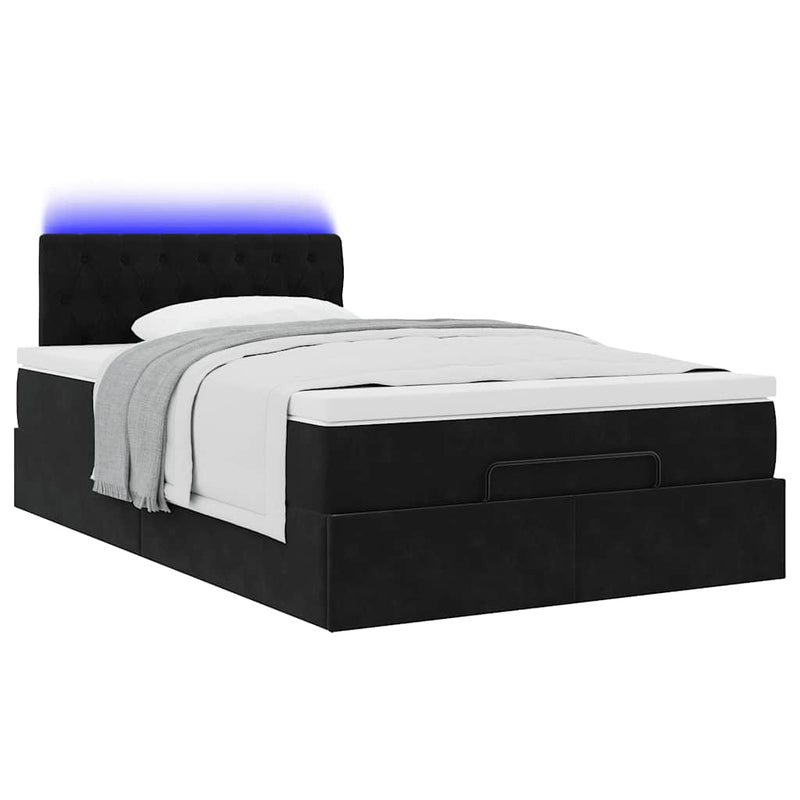 vidaXL fekete bársony ottomán ágy matraccal & LED-ek 120x190cm