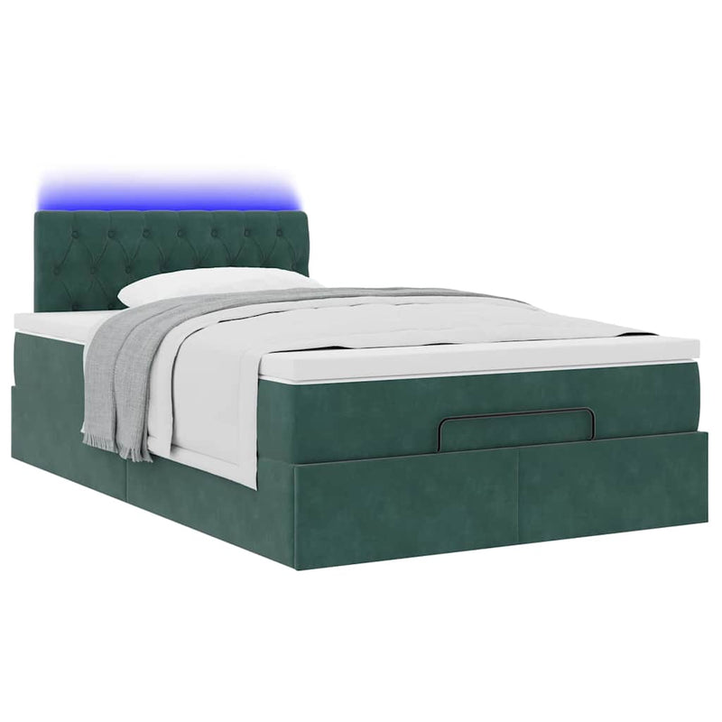 vidaXL sötétzöld bársony ottomán ágy matraccal & LED-ek 120x190cm