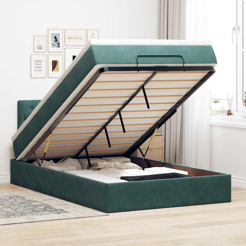 vidaXL sötétzöld bársony ottomán ágy matraccal & LED-ek 120x190cm