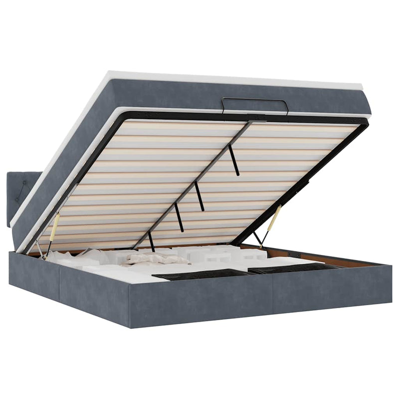 vidaXL Ottomán ágykeret matraccal sötétszürke 160x200cm bársony