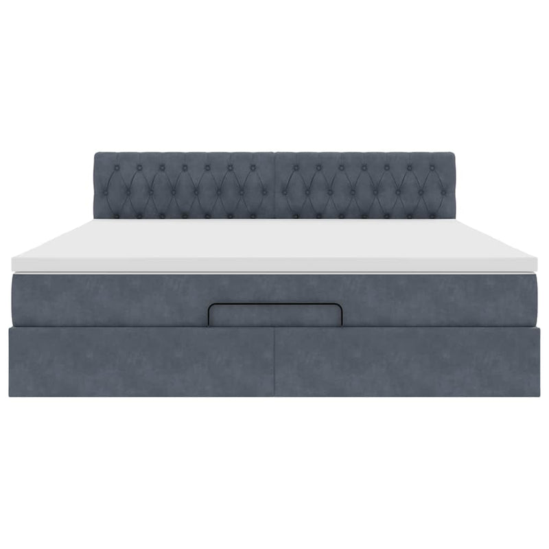 vidaXL Ottomán ágykeret matraccal sötétszürke 160x200cm bársony