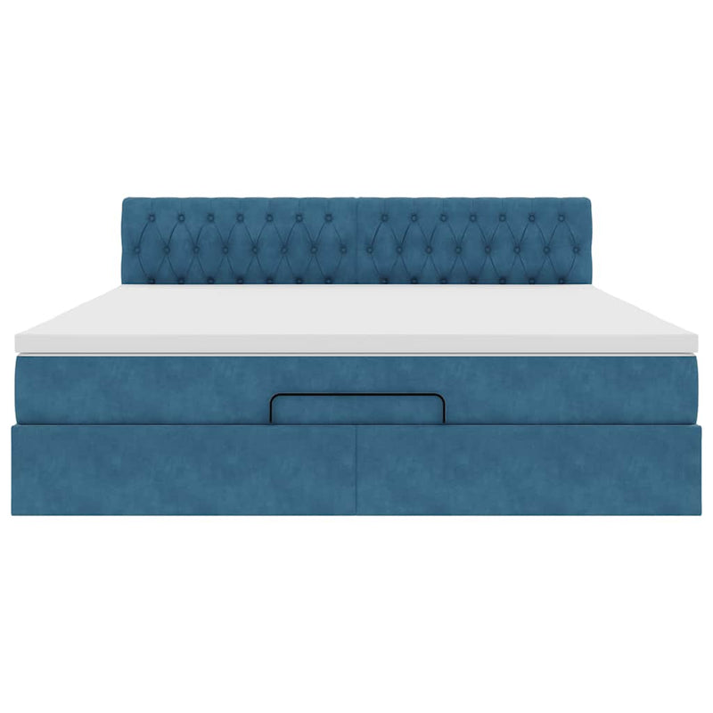 vidaXL Ottomán ágykeret matraccal sötétkék 160x200cm bársony