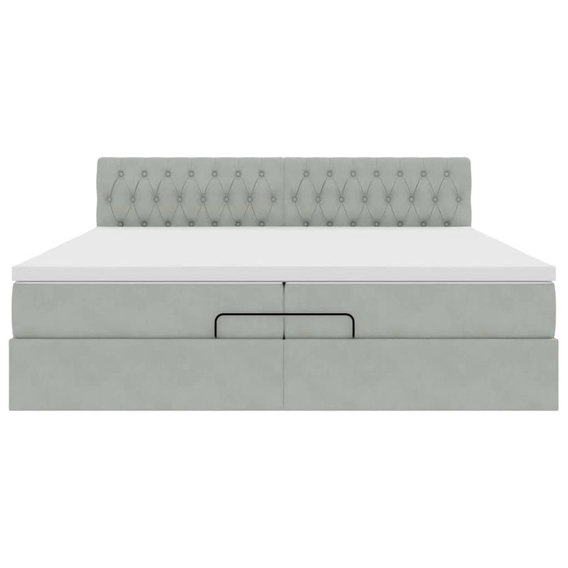 vidaXL Ottomán ágykeret matracokkal világosszürke 200x200cm bársony