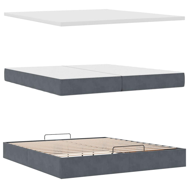 vidaXL Ottomán ágykeret matraccal Sötét szürke 200x200cm bársony