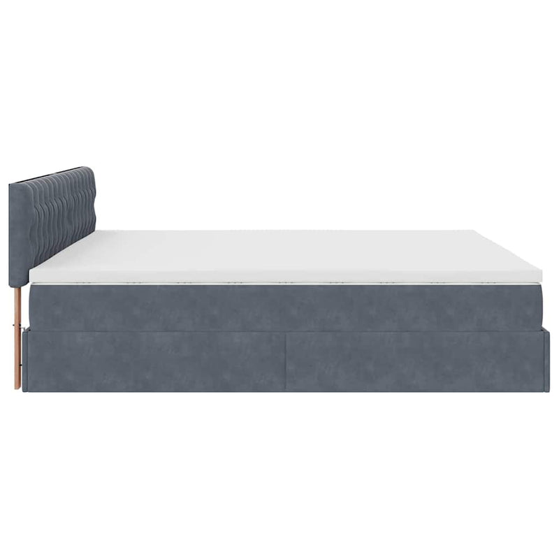 vidaXL Ottomán ágykeret matraccal Sötét szürke 200x200cm bársony