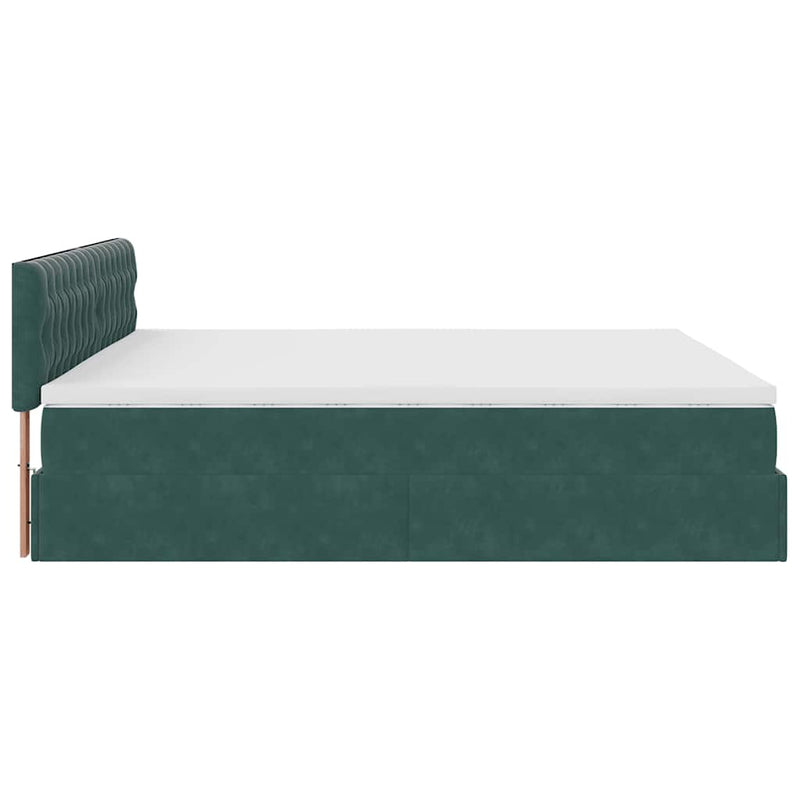 vidaXL Ottomán ágykeret matracokkal Sötétzöld 200x200cm bársony
