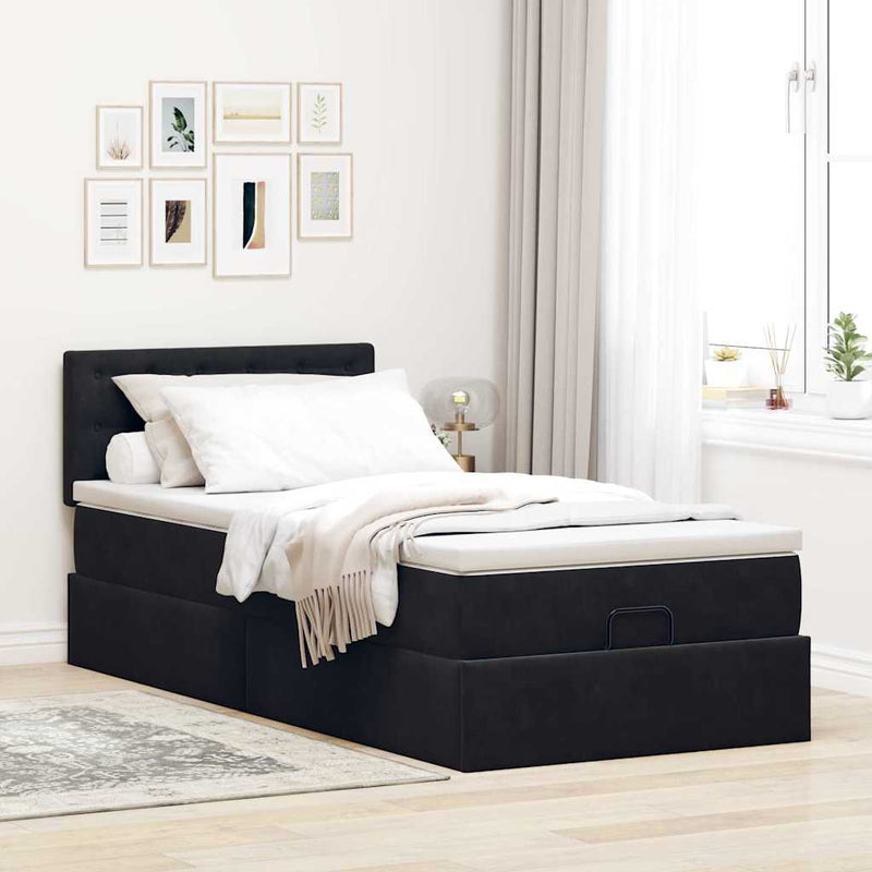 vidaXL fekete bársony ottomán ágy matraccal & LED-ek 80x200cm