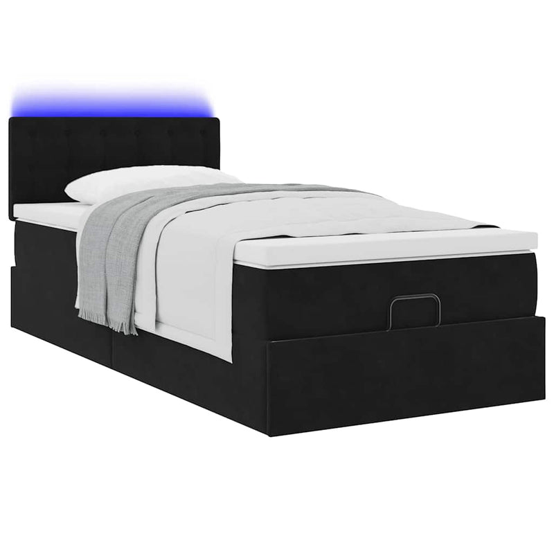 vidaXL fekete bársony ottomán ágy matraccal & LED-ek 80x200cm