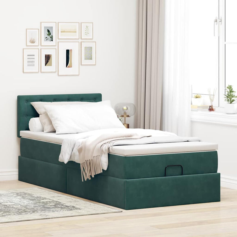 vidaXL sötétzöld bársony ottomán ágy matraccal & LED-ek 80 x 200 cm