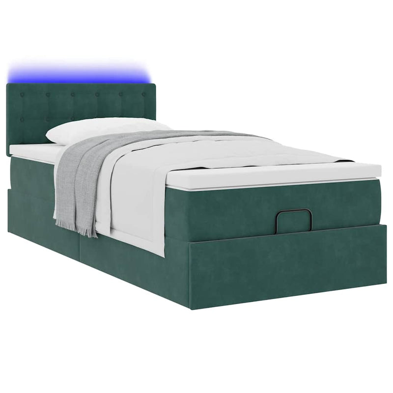 vidaXL sötétzöld bársony ottomán ágy matraccal & LED-ek 80 x 200 cm