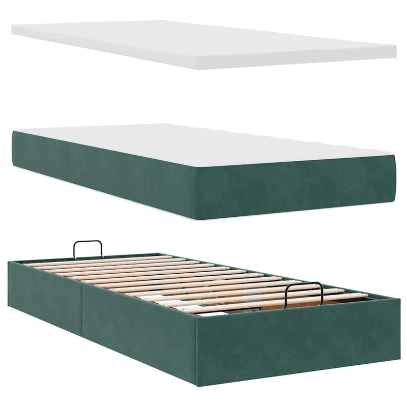 vidaXL sötétzöld bársony ottomán ágy matraccal & LED-ek 80 x 200 cm