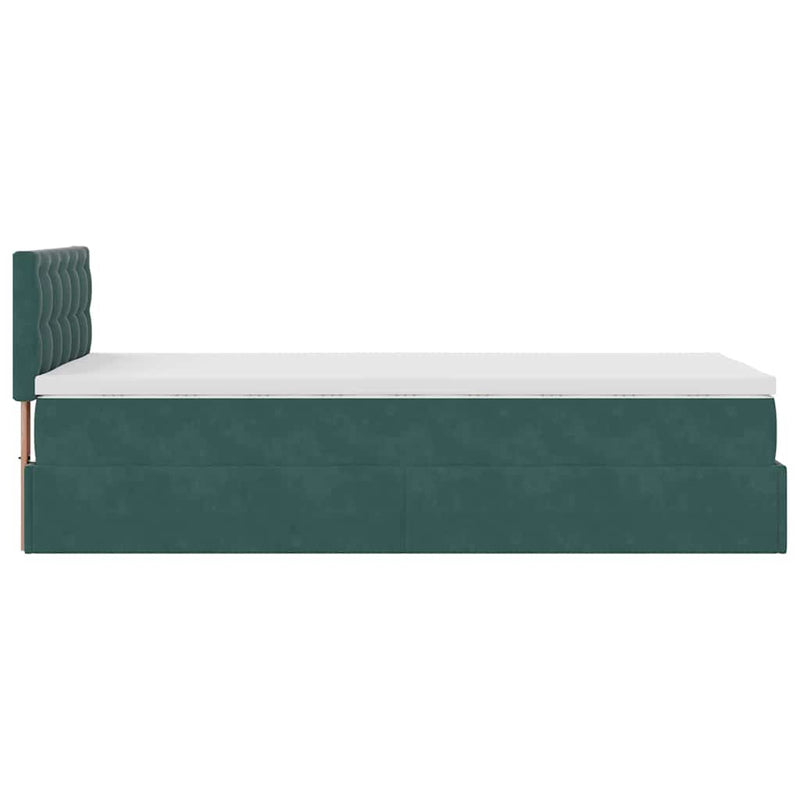 vidaXL sötétzöld bársony ottomán ágy matraccal & LED-ek 80 x 200 cm