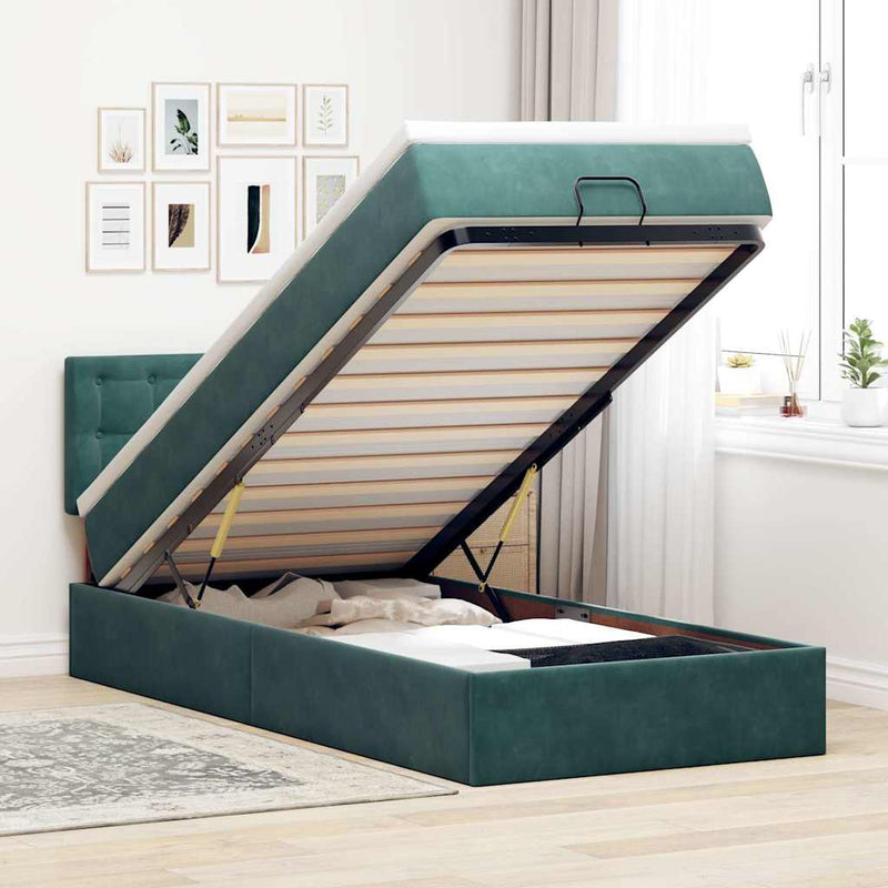 vidaXL sötétzöld bársony ottomán ágy matraccal & LED-ek 80 x 200 cm
