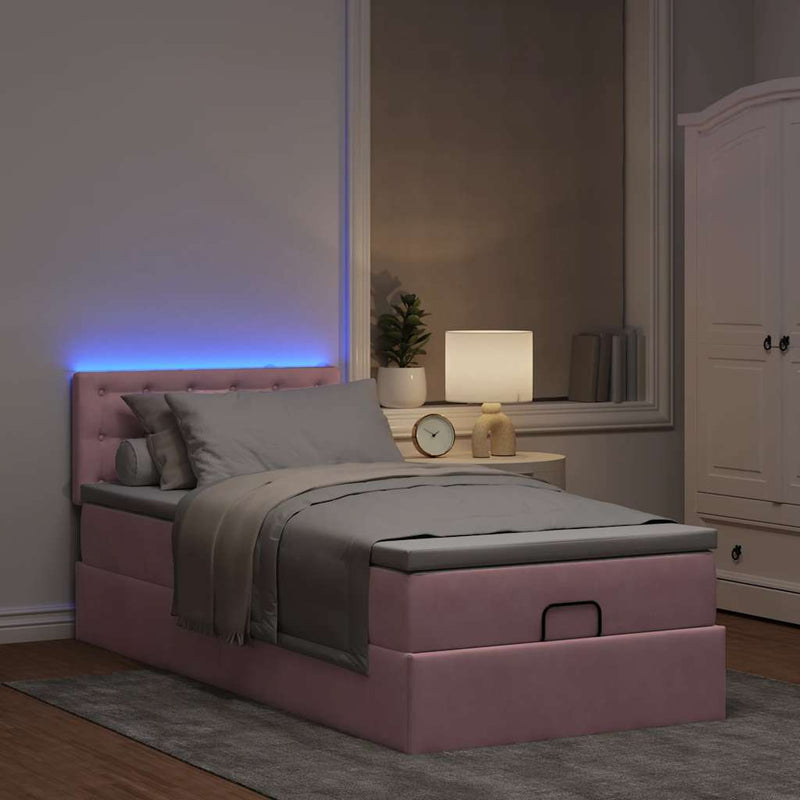 vidaXL rózsaszín bársony ottomán ágy matraccal & LED-ek 80 x 200 cm