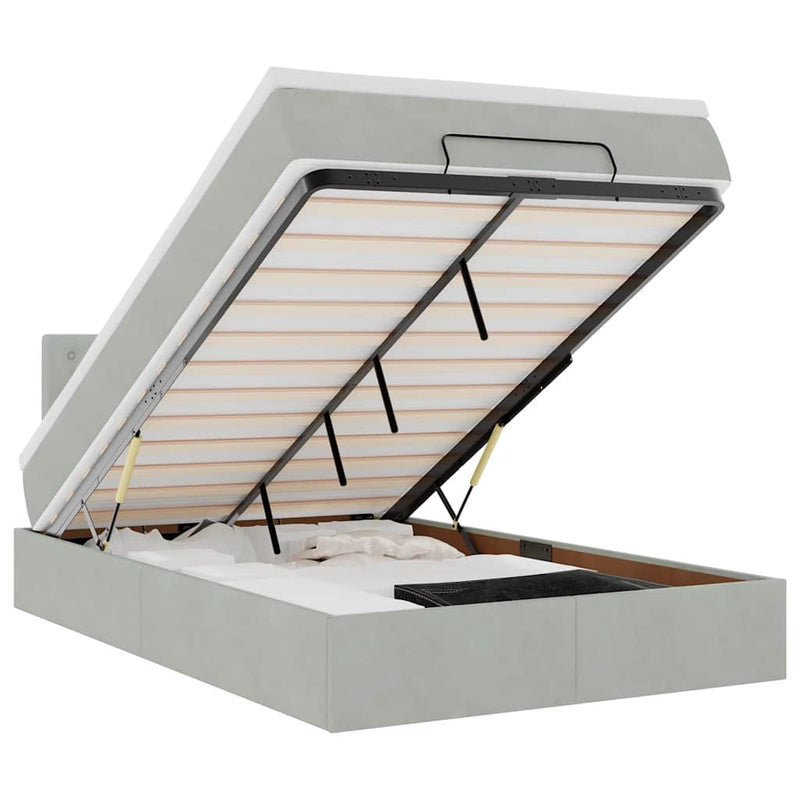 vidaXL világosszürke bársony ottomán ágy matraccal & LED-ek 120x190cm