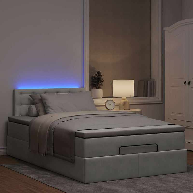 vidaXL világosszürke bársony ottomán ágy matraccal & LED-ek 120x190cm