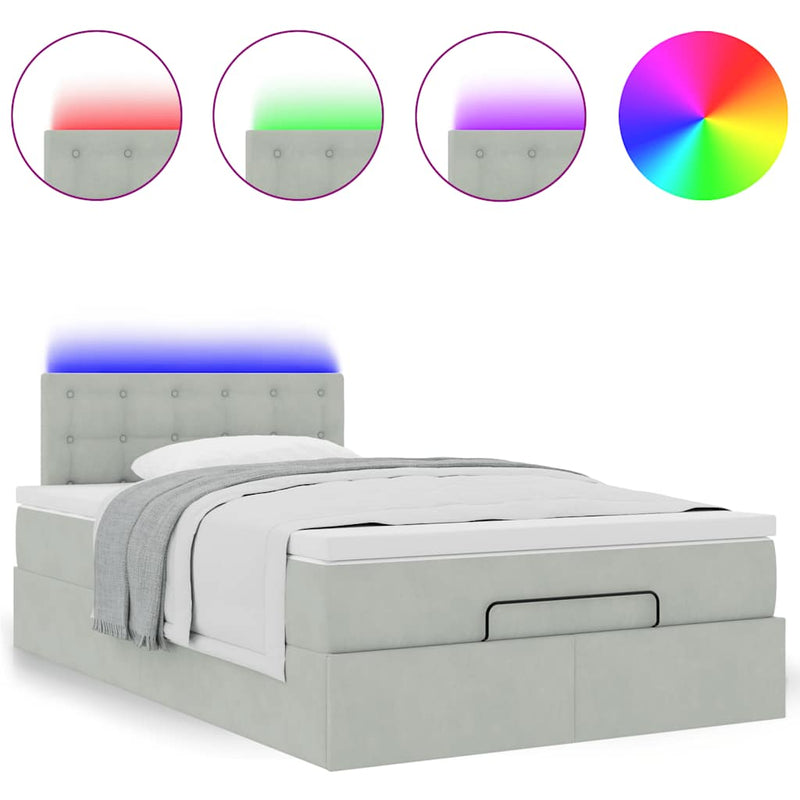 vidaXL világosszürke bársony ottomán ágy matraccal & LED-ek 120x190cm