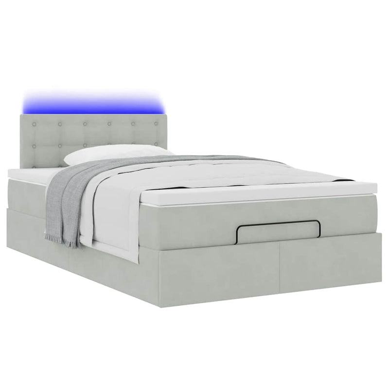 vidaXL világosszürke bársony ottomán ágy matraccal & LED-ek 120x190cm