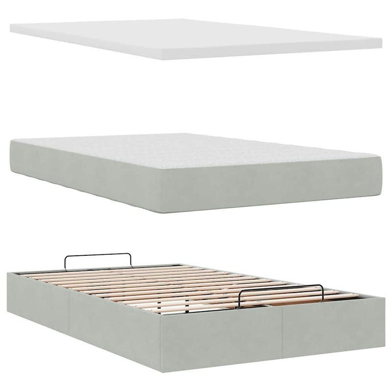 vidaXL világosszürke bársony ottomán ágy matraccal & LED-ek 120x190cm