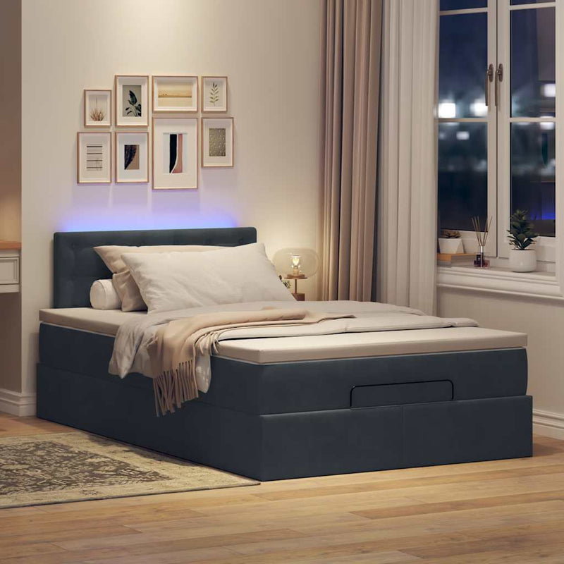 vidaXL sötétszürke bársony ottomán ágy matraccal & LED-ek 120x190cm