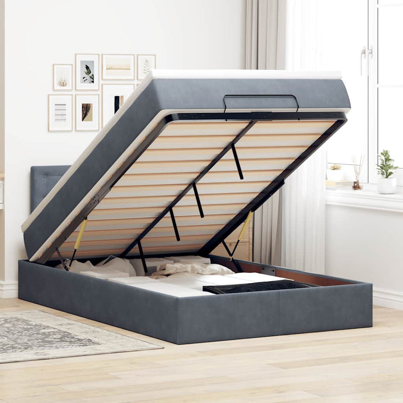 vidaXL sötétszürke bársony ottomán ágy matraccal & LED-ek 120x190cm