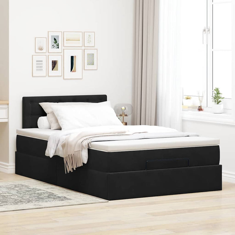 vidaXL fekete bársony ottomán ágy matraccal & LED-ek 120x190cm