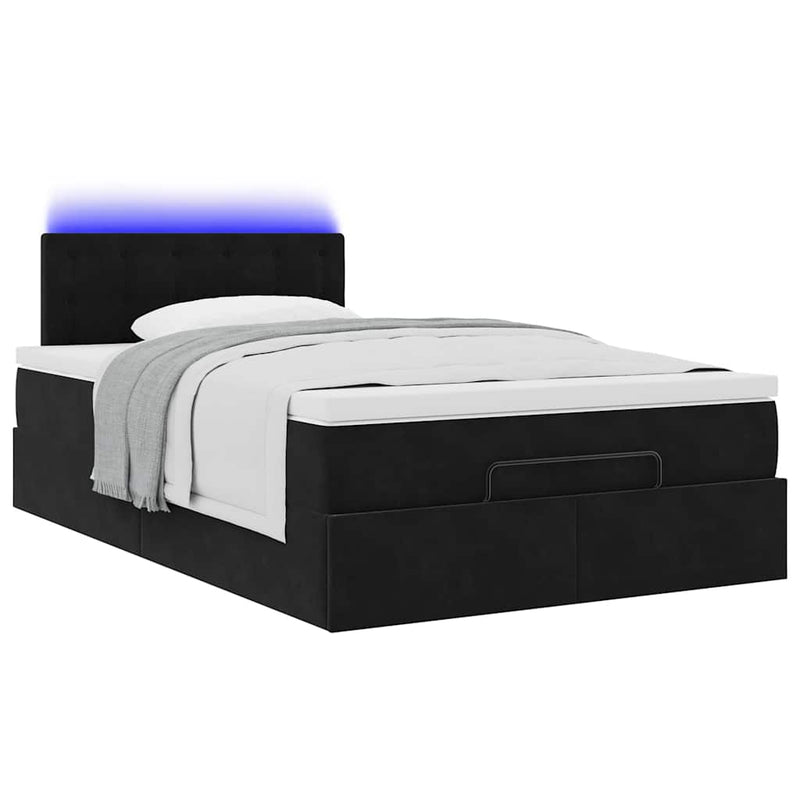 vidaXL fekete bársony ottomán ágy matraccal & LED-ek 120x190cm