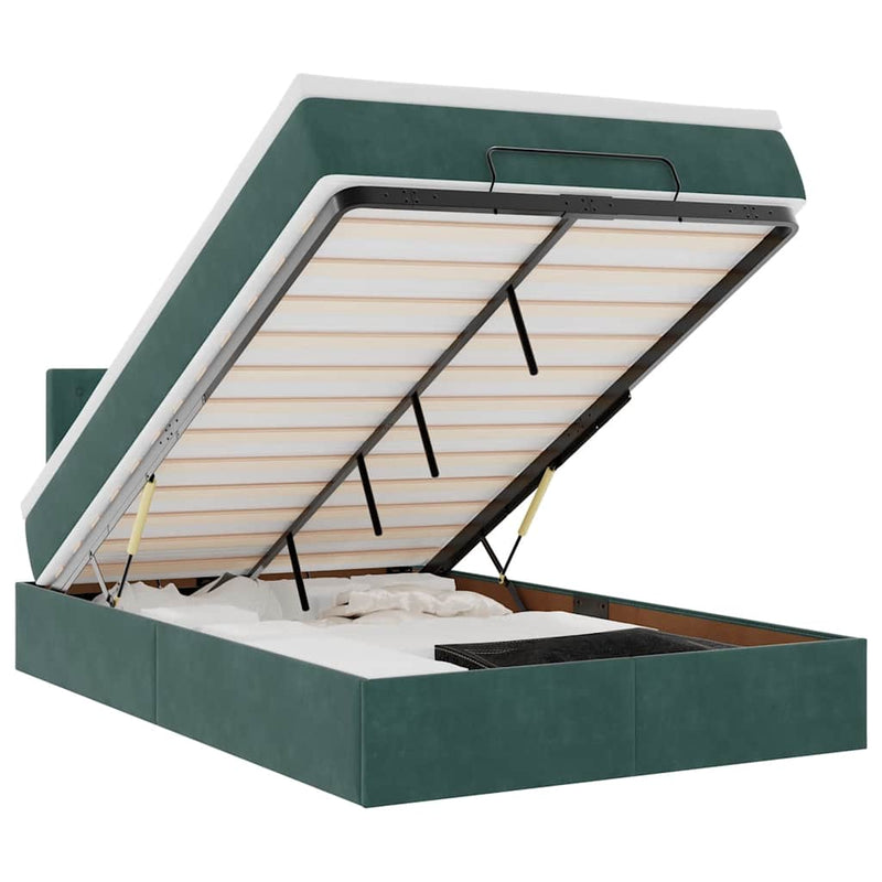 vidaXL sötétzöld bársony ottomán ágy matraccal & LED-ek 120x190cm