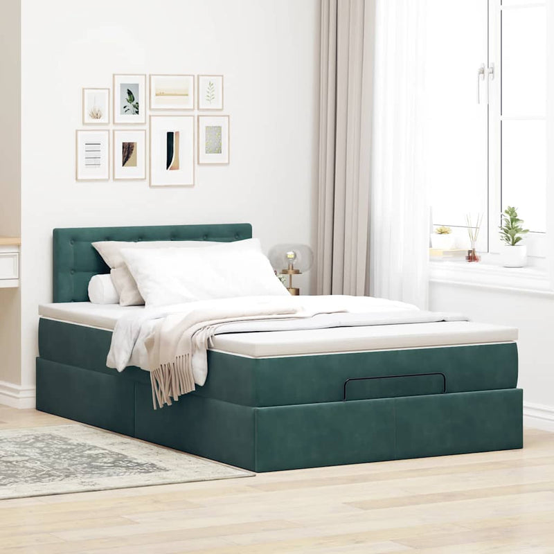 vidaXL sötétzöld bársony ottomán ágy matraccal & LED-ek 120x190cm