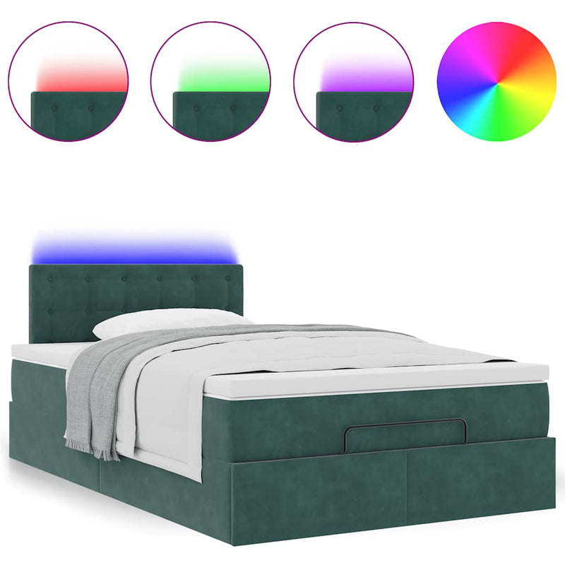 vidaXL sötétzöld bársony ottomán ágy matraccal & LED-ek 120x190cm