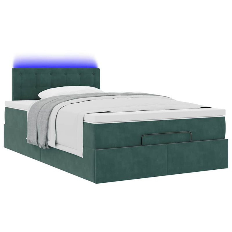 vidaXL sötétzöld bársony ottomán ágy matraccal & LED-ek 120x190cm