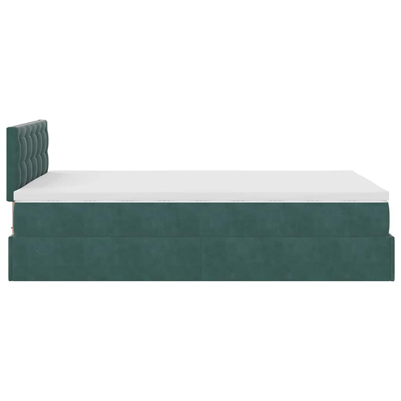 vidaXL sötétzöld bársony ottomán ágy matraccal & LED-ek 120x190cm