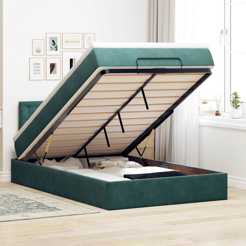 vidaXL sötétzöld bársony ottomán ágy matraccal & LED-ek 120x190cm