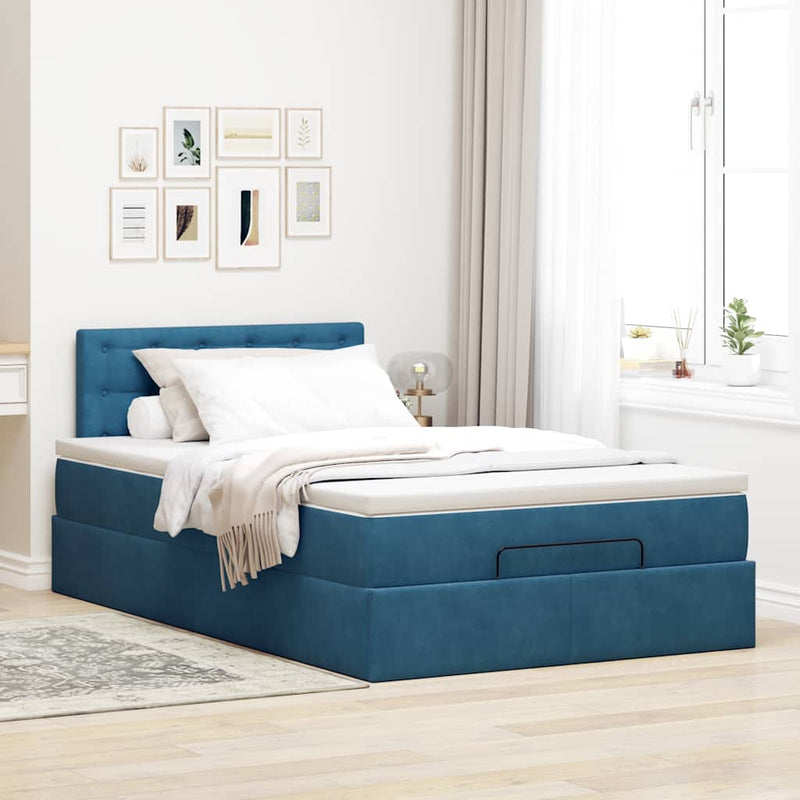 vidaXL sötétkék bársony ottomán ágy matraccal & LED-ek 120x190cm