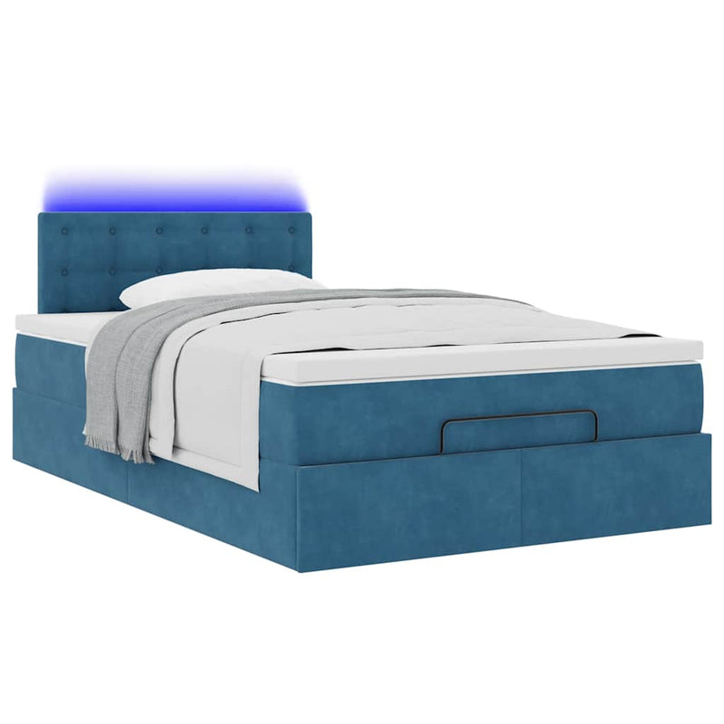 vidaXL sötétkék bársony ottomán ágy matraccal & LED-ek 120x190cm