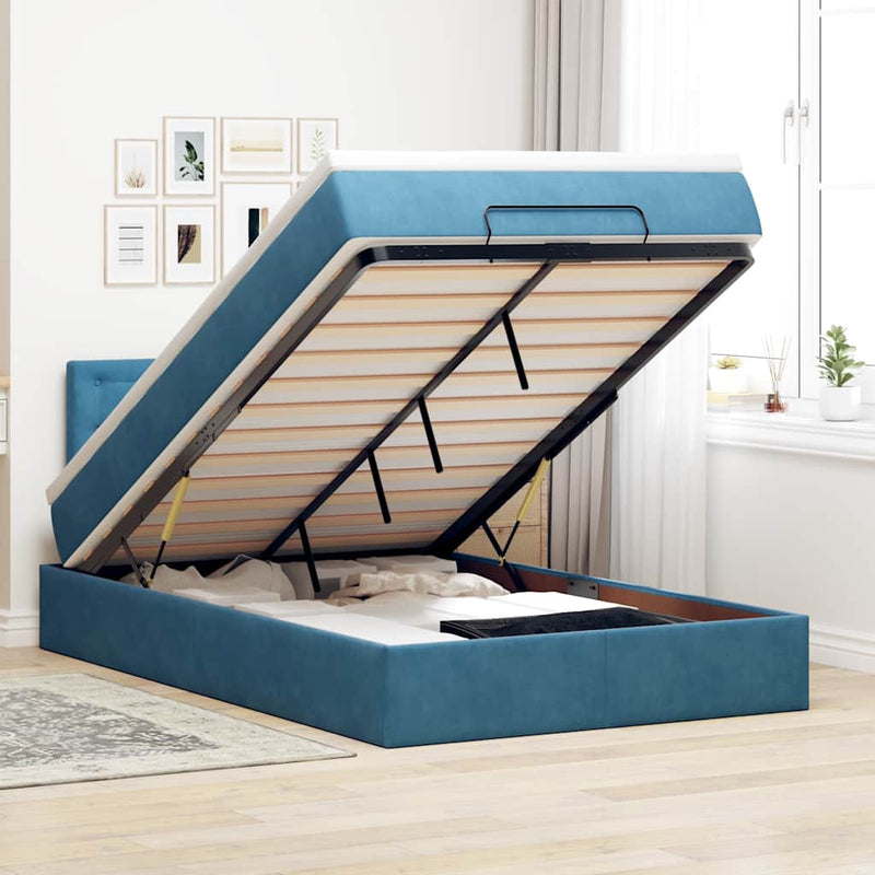 vidaXL sötétkék bársony ottomán ágy matraccal & LED-ek 120x190cm